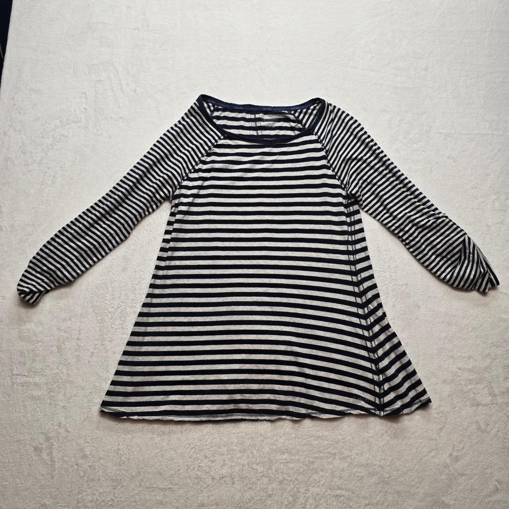 Calvin‎ Klein Striped Tunic Top Navy White Performance Women S